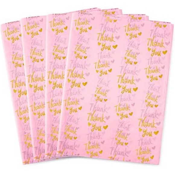 NEW⭐️ 100 sheets of tissue paper- PREMIUM PINK with gold thank you - Picture 2 of 4
